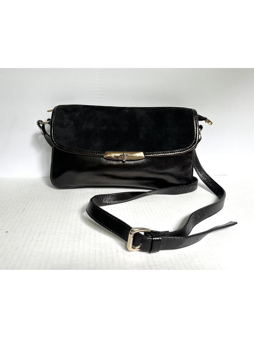 Vintage-Style Black Genuine Leather Shoulder Bag Crossbody Clutch
